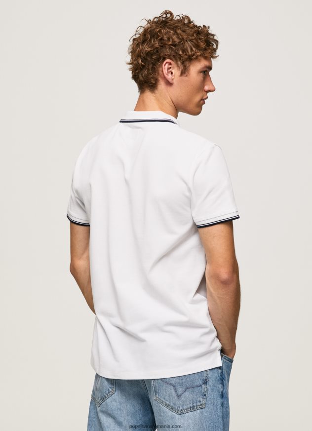 tricou polo din bumbac piqué tuns bărbați Pepe Jeans alb 6Z0R461090