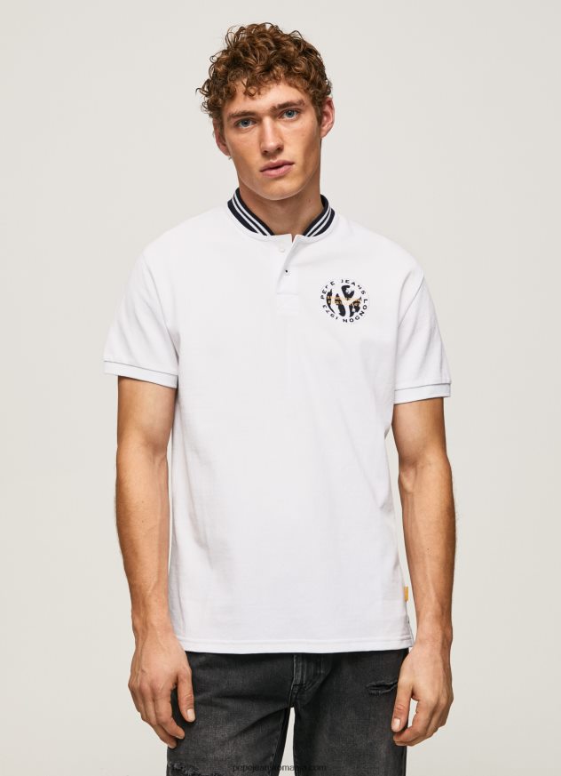 tricou polo piqué cu guler baseball bărbați Pepe Jeans alb 6Z0R461087