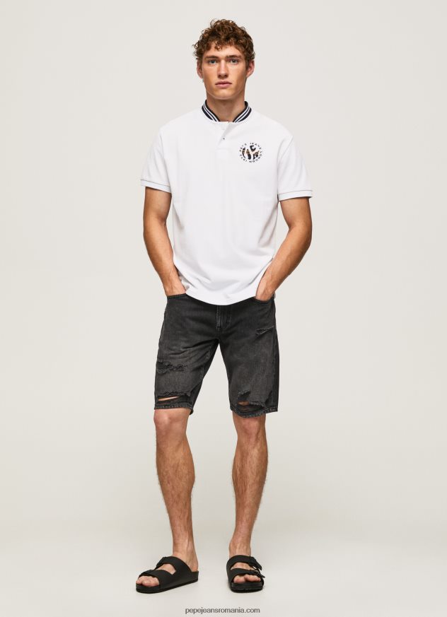 tricou polo piqué cu guler baseball bărbați Pepe Jeans alb 6Z0R461087