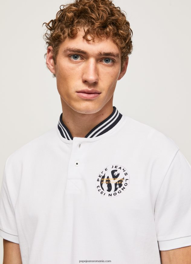 tricou polo piqué cu guler baseball bărbați Pepe Jeans alb 6Z0R461087