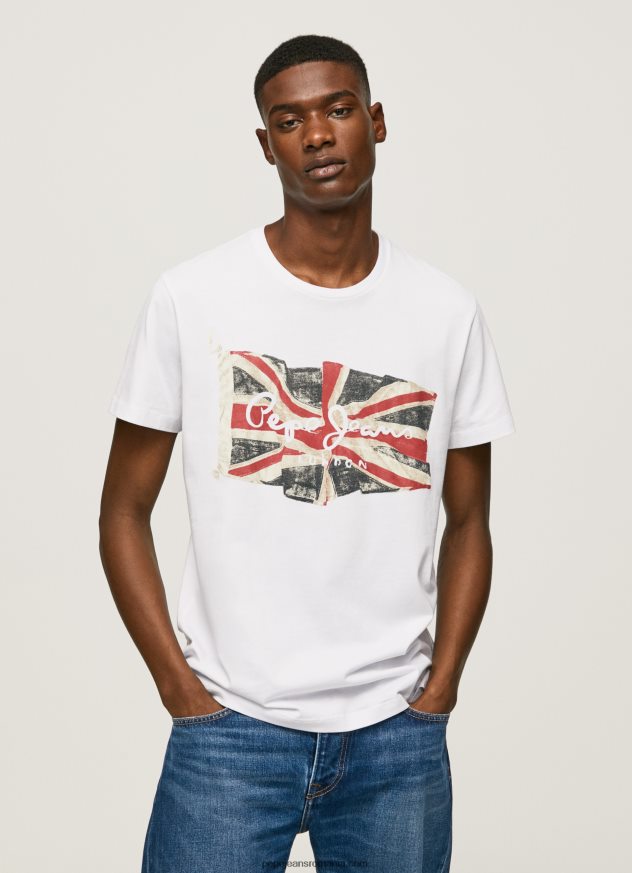 logo-ul steagului n tricou cu steagul fluturând bărbați Pepe Jeans alb 6Z0R461014