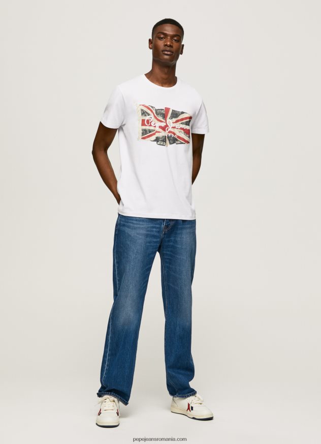 logo-ul steagului n tricou cu steagul fluturând bărbați Pepe Jeans alb 6Z0R461014