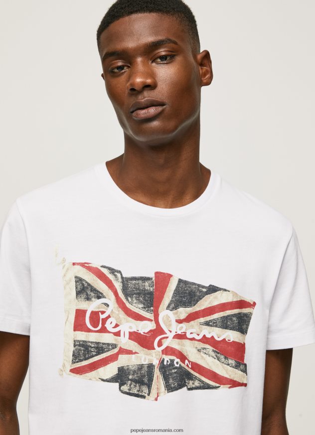 logo-ul steagului n tricou cu steagul fluturând bărbați Pepe Jeans alb 6Z0R461014