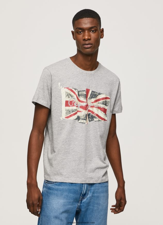 logo-ul steagului n tricou cu steagul fluturând bărbați Pepe Jeans marnă cenușie 6Z0R46936