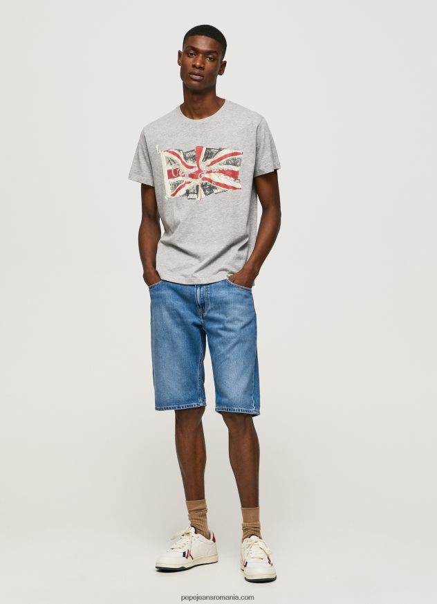 logo-ul steagului n tricou cu steagul fluturând bărbați Pepe Jeans marnă cenușie 6Z0R46936