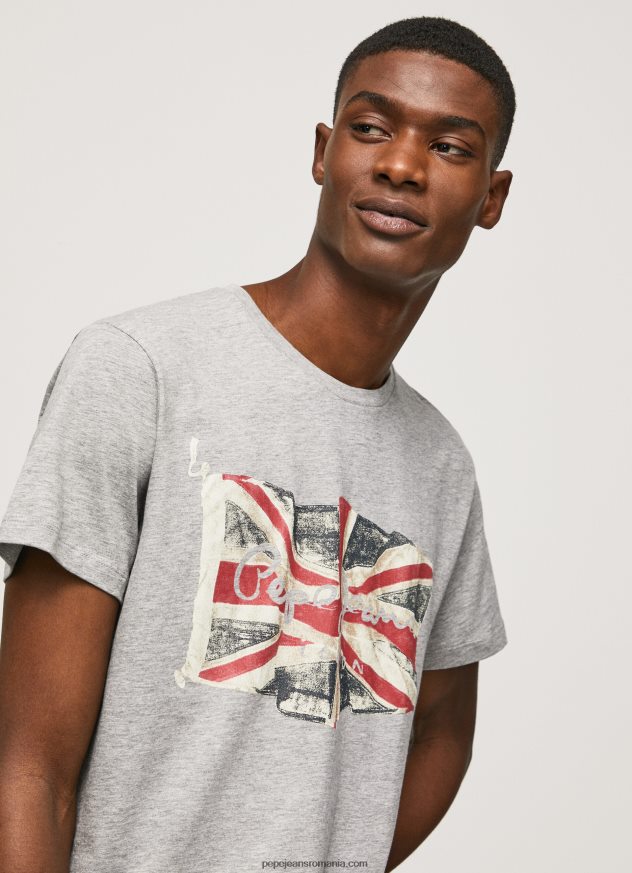 logo-ul steagului n tricou cu steagul fluturând bărbați Pepe Jeans marnă cenușie 6Z0R46936
