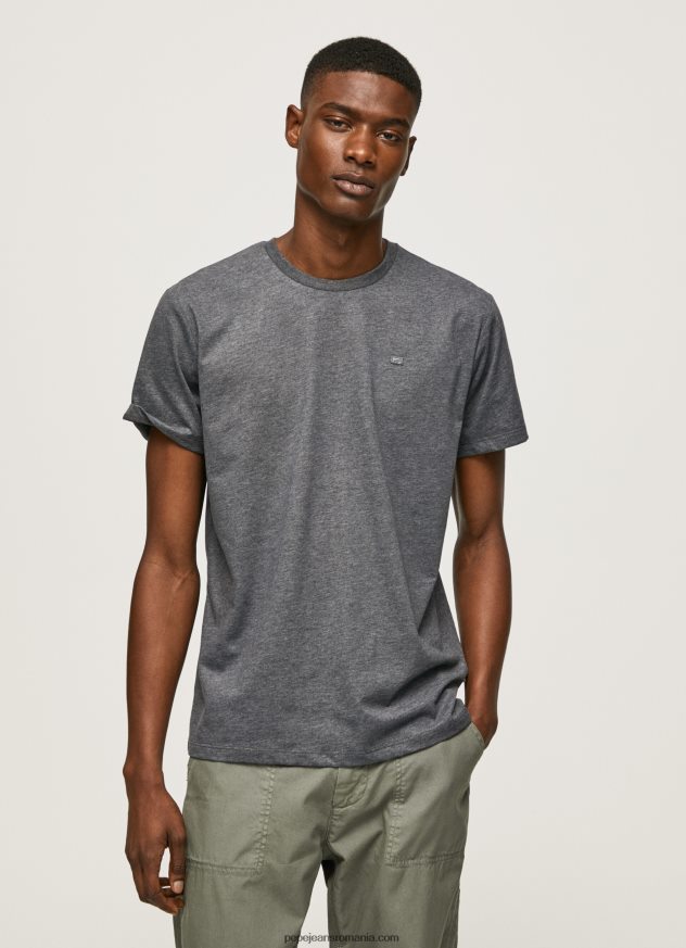 tricou cu logo brodat bărbați Pepe Jeans negru spalat 6Z0R46976