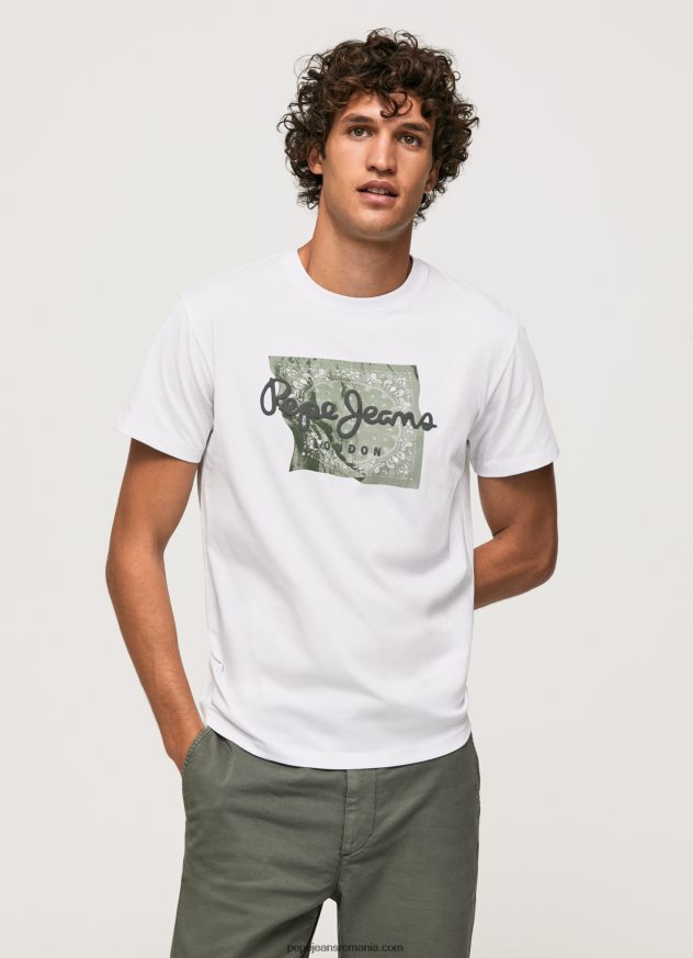 tricou cu logo din bumbac bărbați Pepe Jeans alb 6Z0R46938