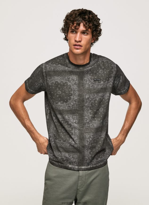 tricou din bumbac cu imprimeu bandana bărbați Pepe Jeans negru spalat 6Z0R46937