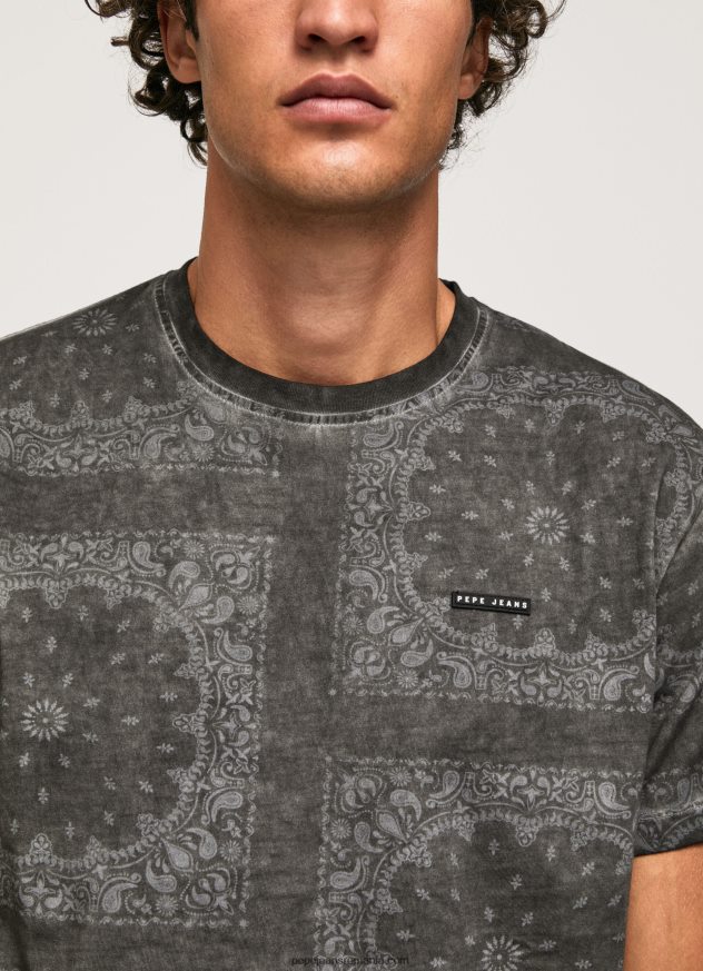 tricou din bumbac cu imprimeu bandana bărbați Pepe Jeans negru spalat 6Z0R46937
