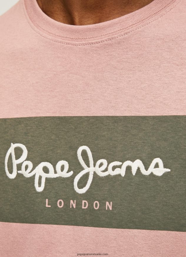 tricou din bumbac cu logo brodat bărbați Pepe Jeans înălbitor roz 6Z0R46926