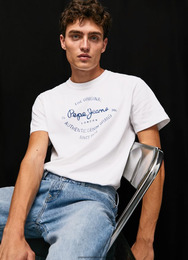 tricou din bumbac cu logo imprimat bărbați Pepe Jeans alb 6Z0R46921