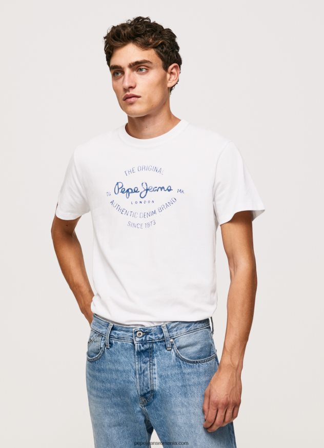 tricou din bumbac cu logo imprimat bărbați Pepe Jeans alb 6Z0R46921