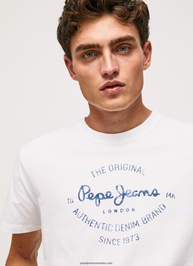 tricou din bumbac cu logo imprimat bărbați Pepe Jeans alb 6Z0R46921