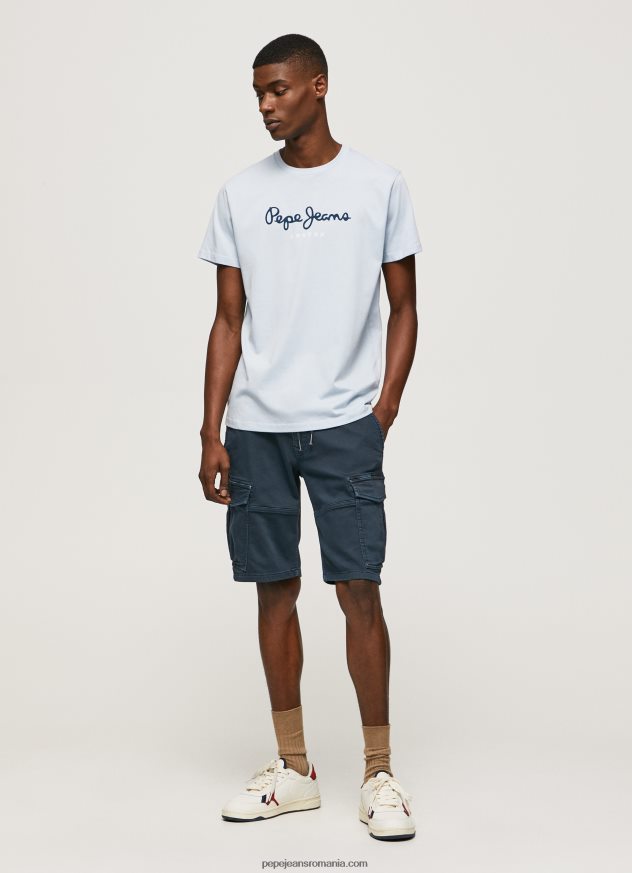 tricou din bumbac cu logo imprimat bărbați Pepe Jeans albastru înălbitor 6Z0R46933