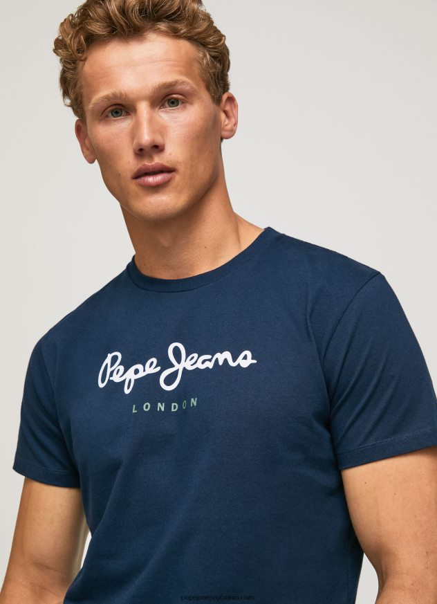 tricou din bumbac cu logo imprimat bărbați Pepe Jeans marina 6Z0R46999