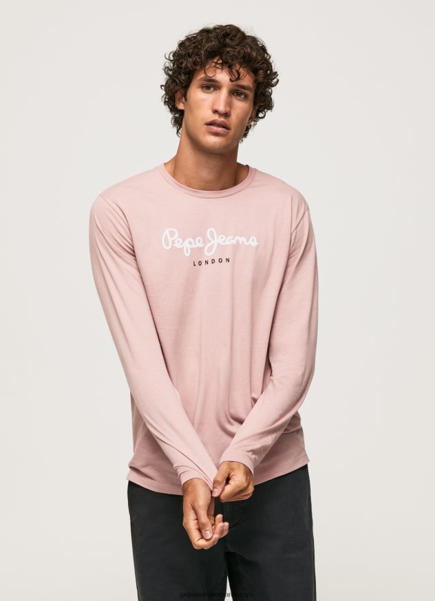 tricou din bumbac cu logo imprimat bărbați Pepe Jeans înălbitor roz 6Z0R46915