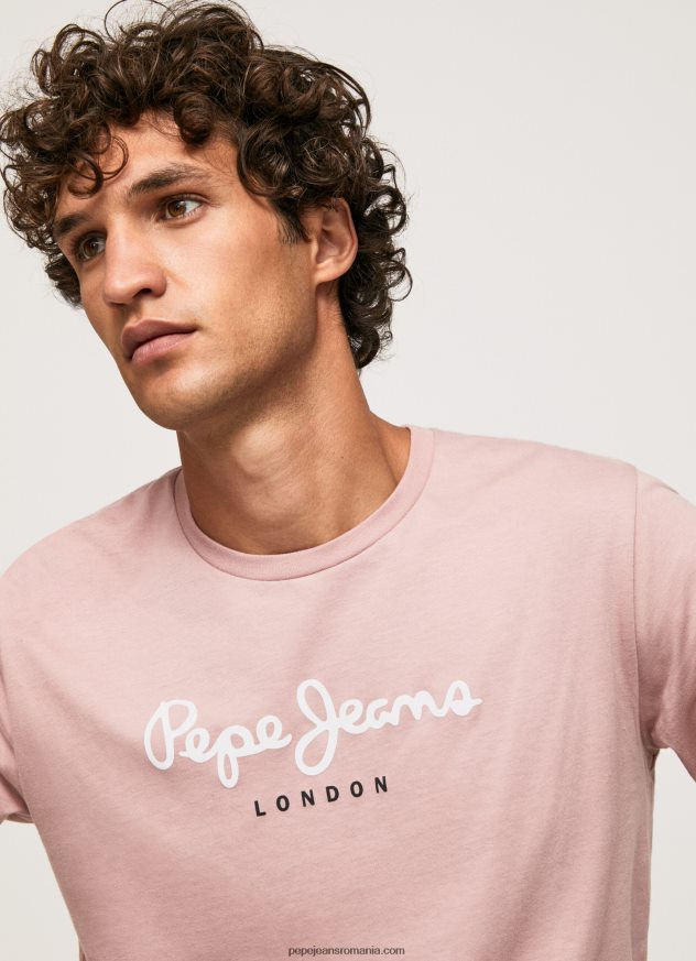 tricou din bumbac cu logo imprimat bărbați Pepe Jeans înălbitor roz 6Z0R46915