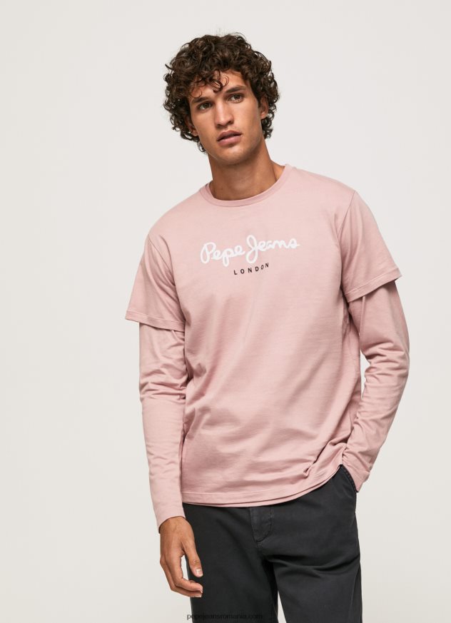 tricou din bumbac cu logo imprimat bărbați Pepe Jeans înălbitor roz 6Z0R46917