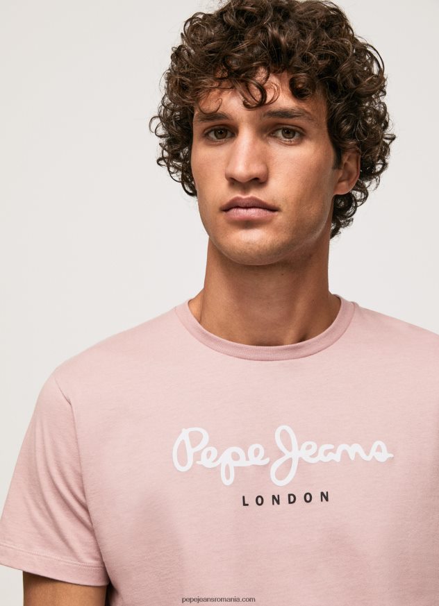 tricou din bumbac cu logo imprimat bărbați Pepe Jeans înălbitor roz 6Z0R46917