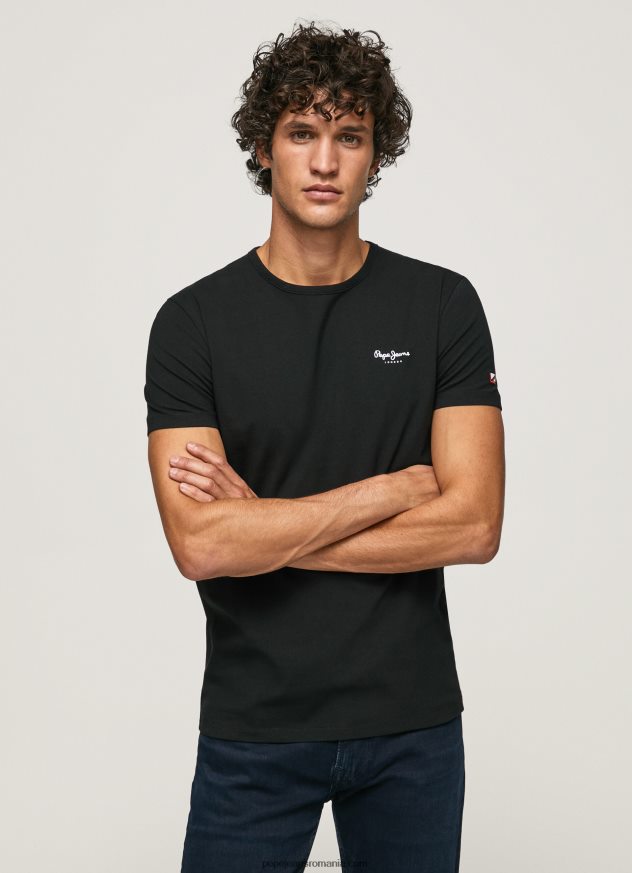 tricou din bumbac cu logo imprimat bărbați Pepe Jeans negru 6Z0R461012