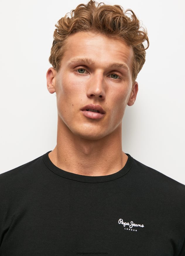 tricou din bumbac cu maneca lunga bărbați Pepe Jeans negru 6Z0R461008