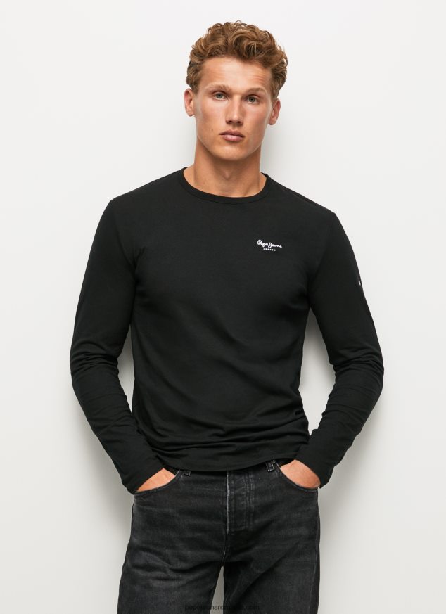 tricou din bumbac cu maneca lunga bărbați Pepe Jeans negru 6Z0R461008