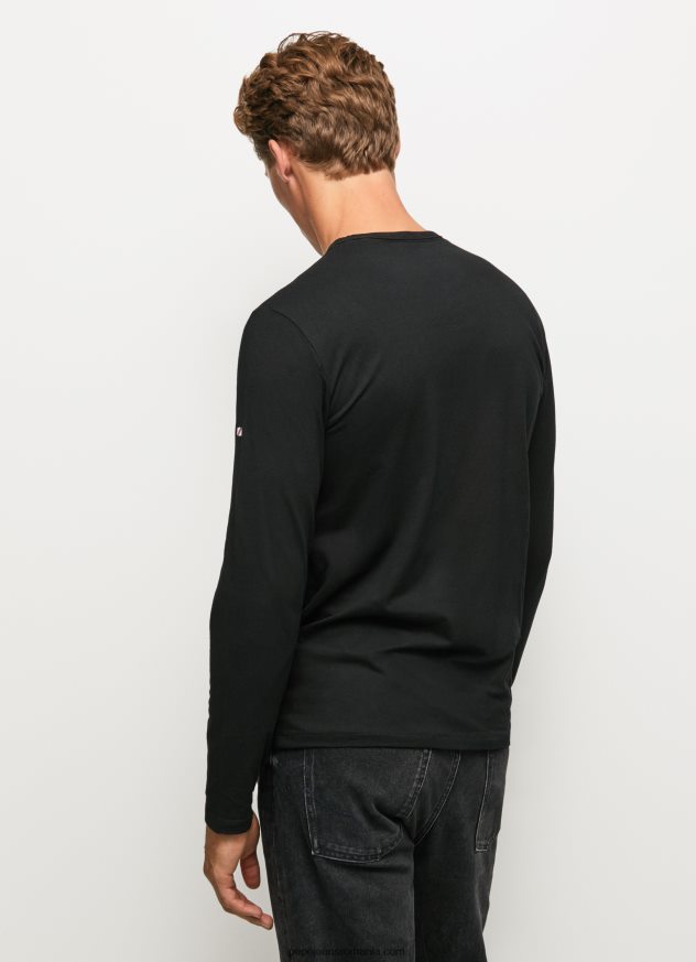 tricou din bumbac cu maneca lunga bărbați Pepe Jeans negru 6Z0R461008