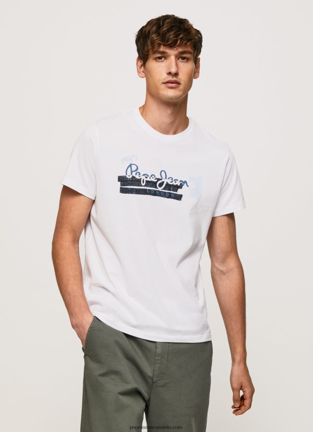 tricou din bumbac cu sigla perii bărbați Pepe Jeans alb 6Z0R46930