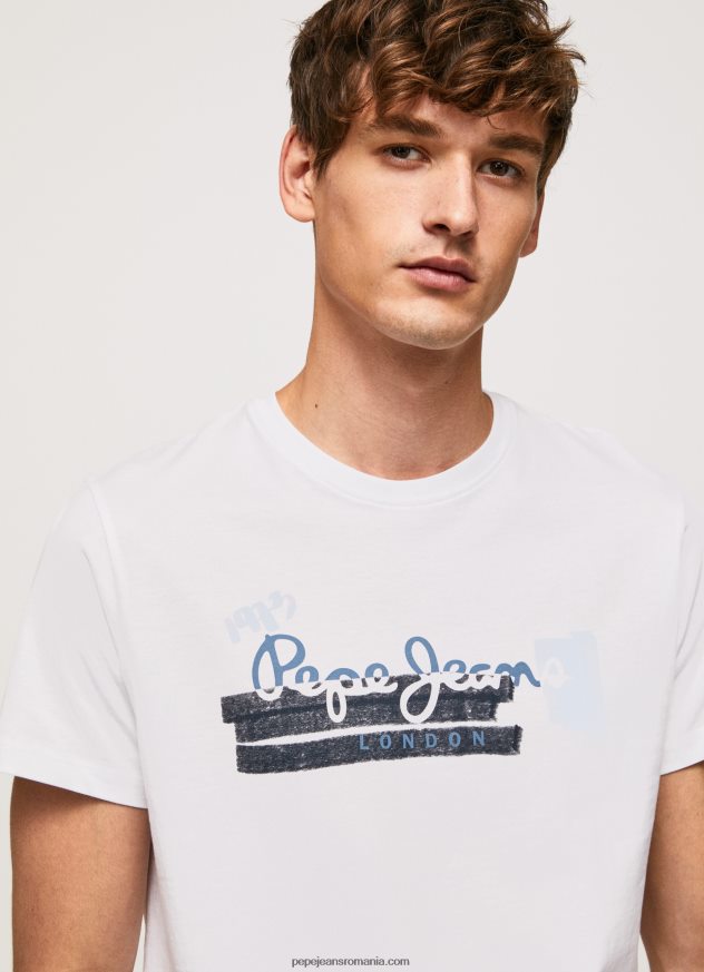 tricou din bumbac cu sigla perii bărbați Pepe Jeans alb 6Z0R46930