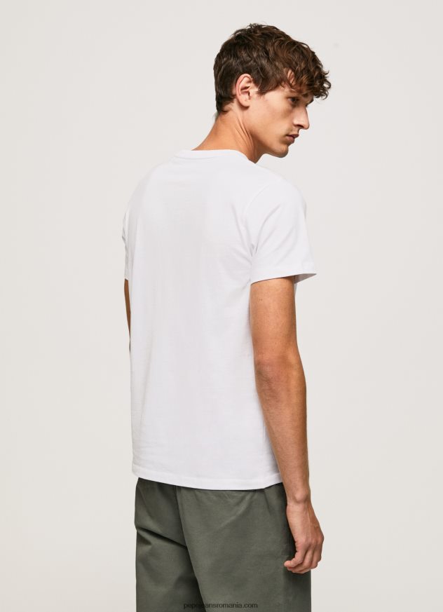 tricou din bumbac cu sigla perii bărbați Pepe Jeans alb 6Z0R46930