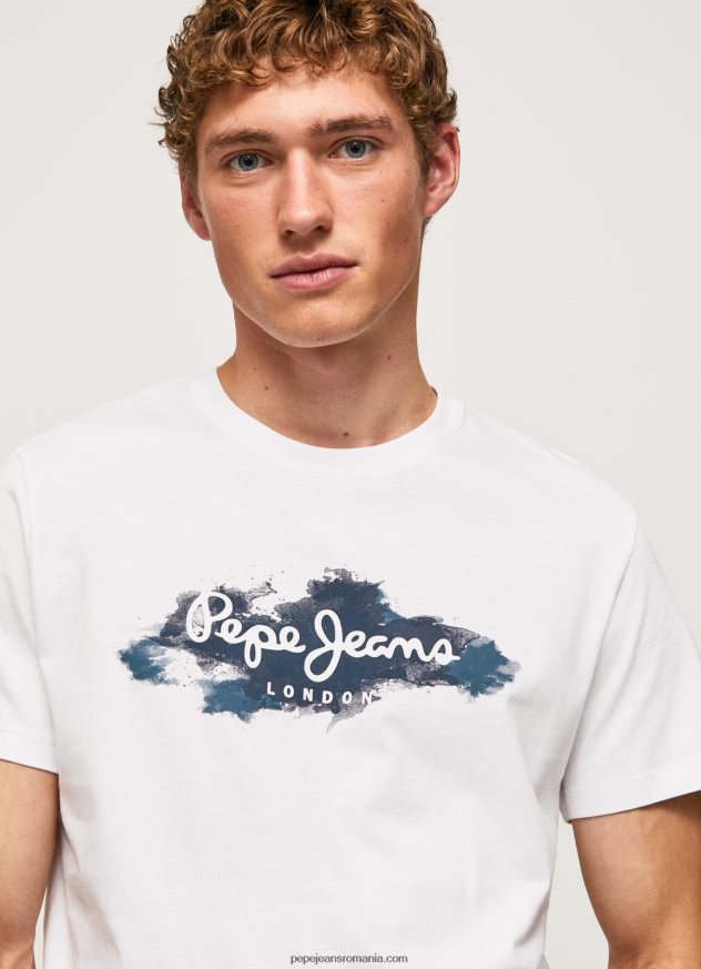 tricou din bumbac cu sigla perii bărbați Pepe Jeans alb 6Z0R46952
