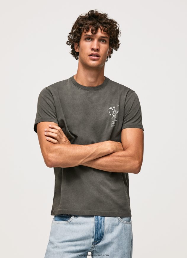 tricou din bumbac spalat si vopsit bărbați Pepe Jeans negru spalat 6Z0R46941