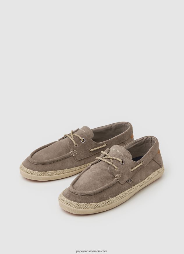 pantofi sport cu barca din piele intoarsa bărbați Pepe Jeans piatră întunecată 6Z0R461194