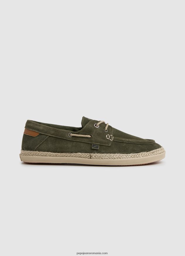pantofi sport cu barca din piele intoarsa bărbați Pepe Jeans verde kaki 6Z0R461192