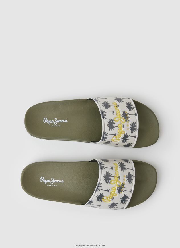 șlapi de plajă cu imprimeu glisor bărbați Pepe Jeans verde kaki 6Z0R461282