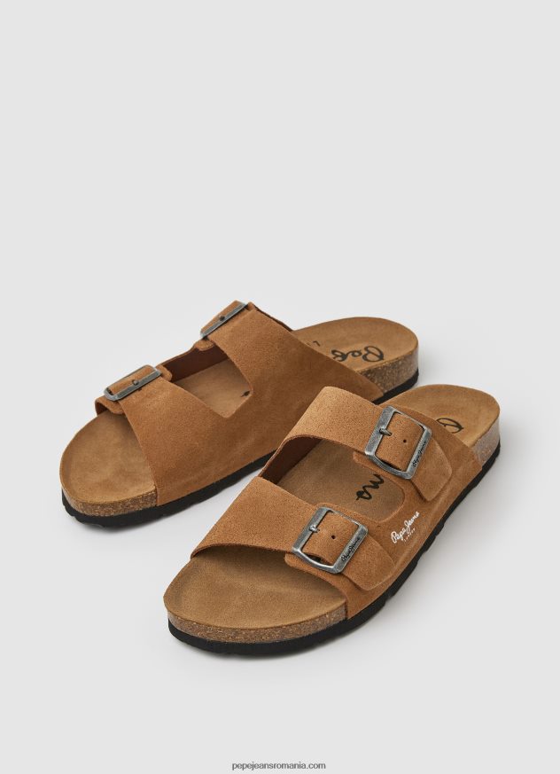 sandale din piele intoarsa bio bărbați Pepe Jeans bronzat 6Z0R461273