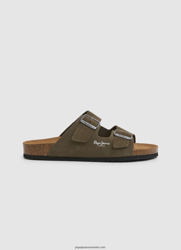 sandale din piele intoarsa bio bărbați Pepe Jeans verde kaki 6Z0R461278