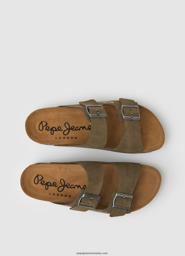 sandale din piele intoarsa bio bărbați Pepe Jeans verde kaki 6Z0R461278