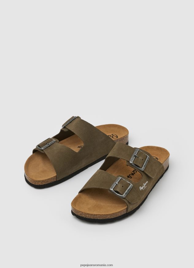 sandale din piele intoarsa bio bărbați Pepe Jeans verde kaki 6Z0R461278