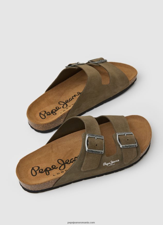 sandale din piele intoarsa bio bărbați Pepe Jeans verde kaki 6Z0R461278