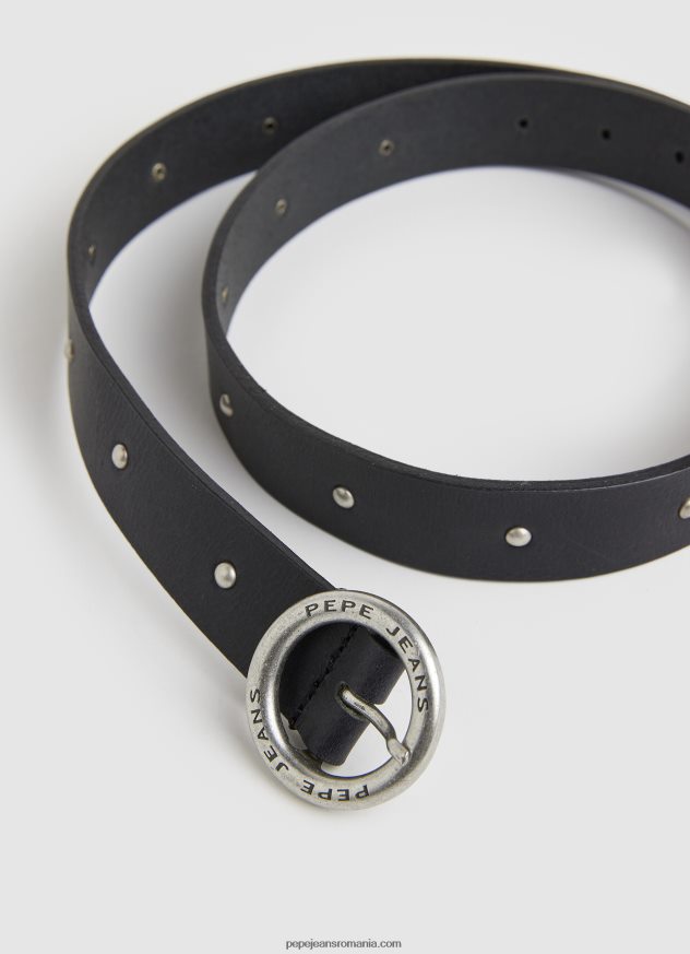 centura din piele cu catarama rotunda femei Pepe Jeans negru 6Z0R46762
