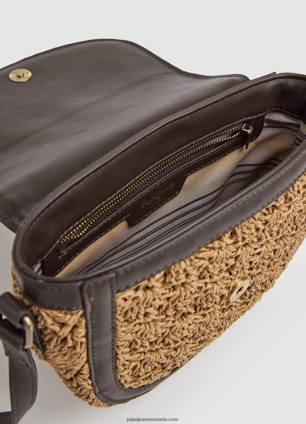 geantă crossbody din paie țesătă femei Pepe Jeans caramel 6Z0R46742