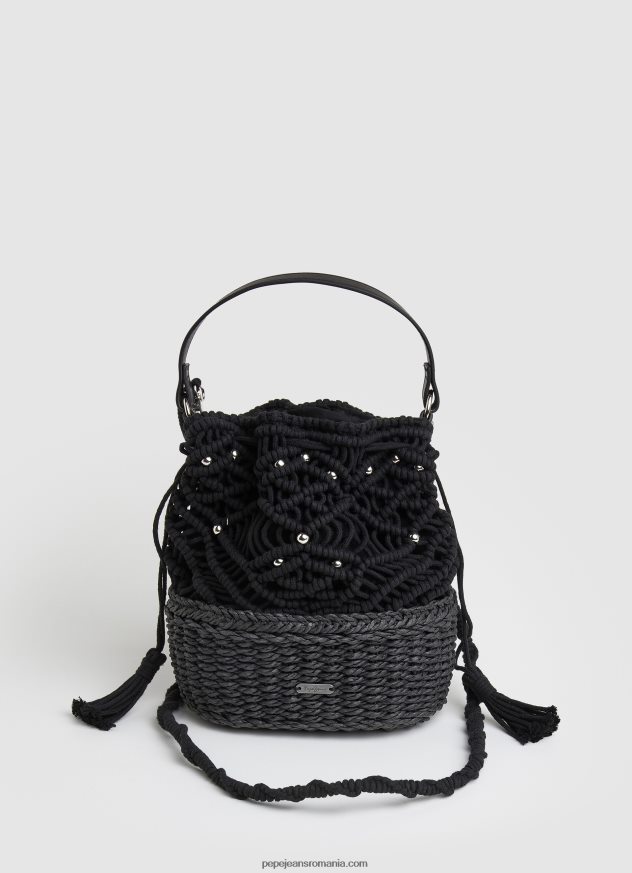 geantă de macrame și paie femei Pepe Jeans negru 6Z0R46741