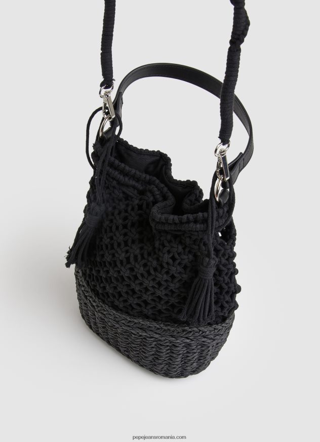 geantă de macrame și paie femei Pepe Jeans negru 6Z0R46741