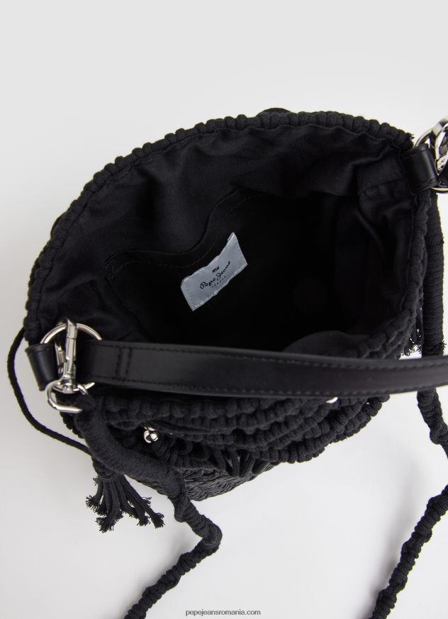 geantă de macrame și paie femei Pepe Jeans negru 6Z0R46741