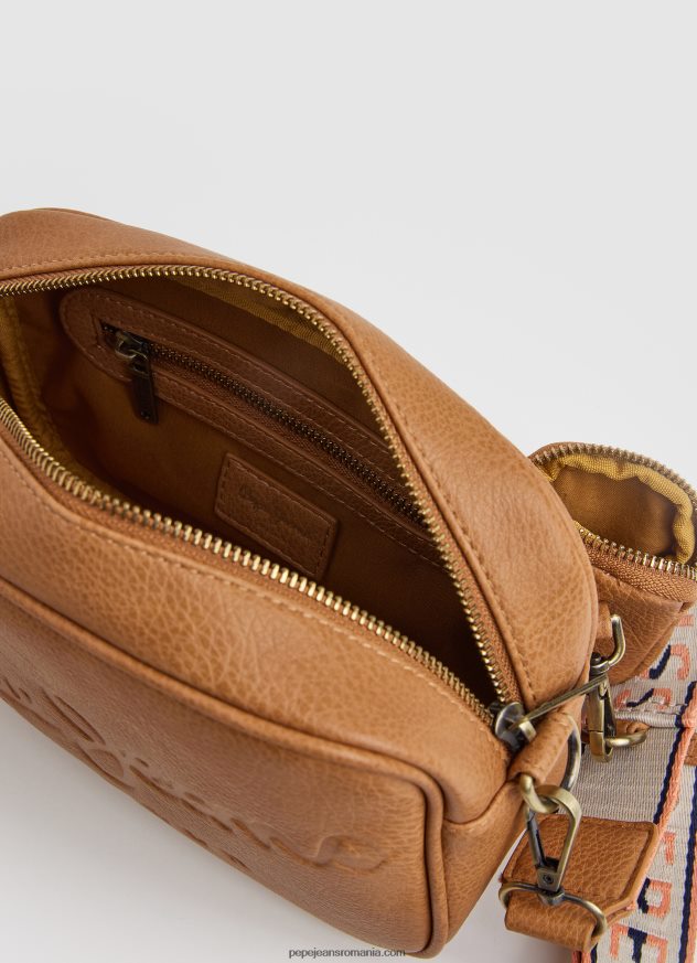 geantă maxi crossbody cu logo în relief femei Pepe Jeans cămilă 6Z0R46714
