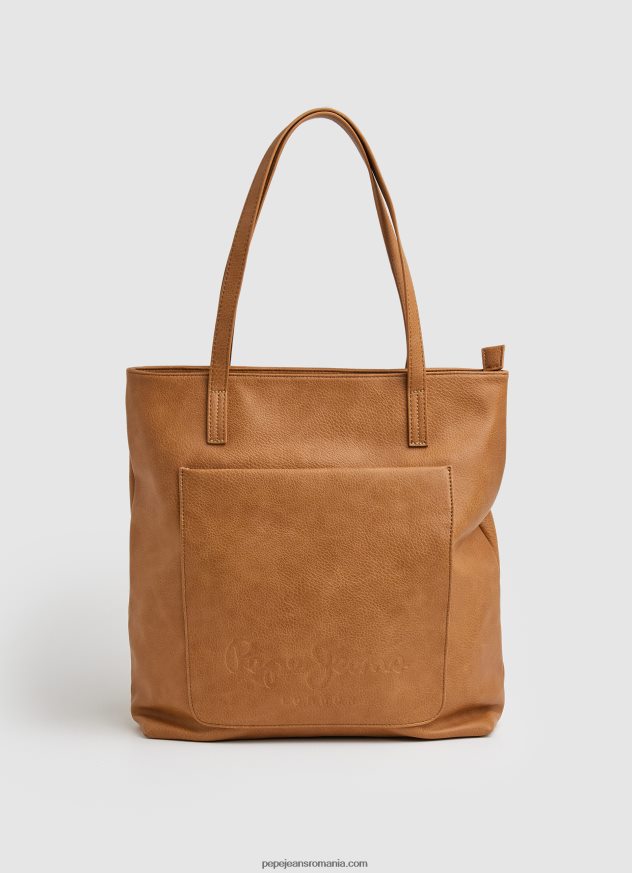 geantă tote cu logo în relief femei Pepe Jeans cămilă 6Z0R46710