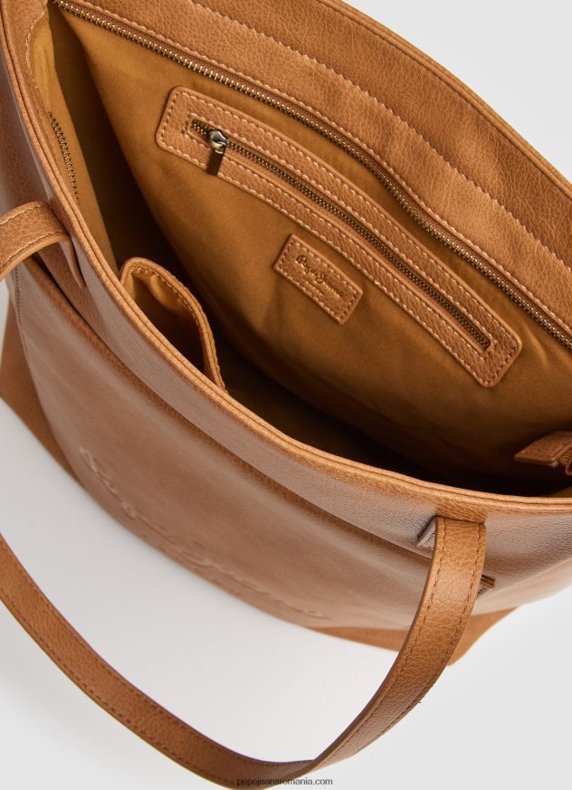 geantă tote cu logo în relief femei Pepe Jeans cămilă 6Z0R46710