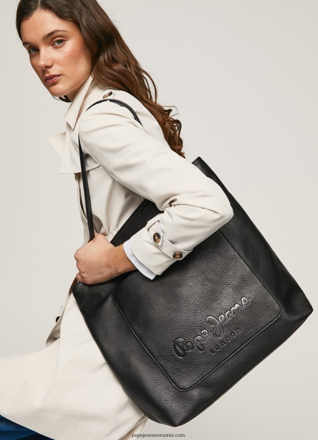 geantă tote cu logo în relief femei Pepe Jeans negru 6Z0R46711